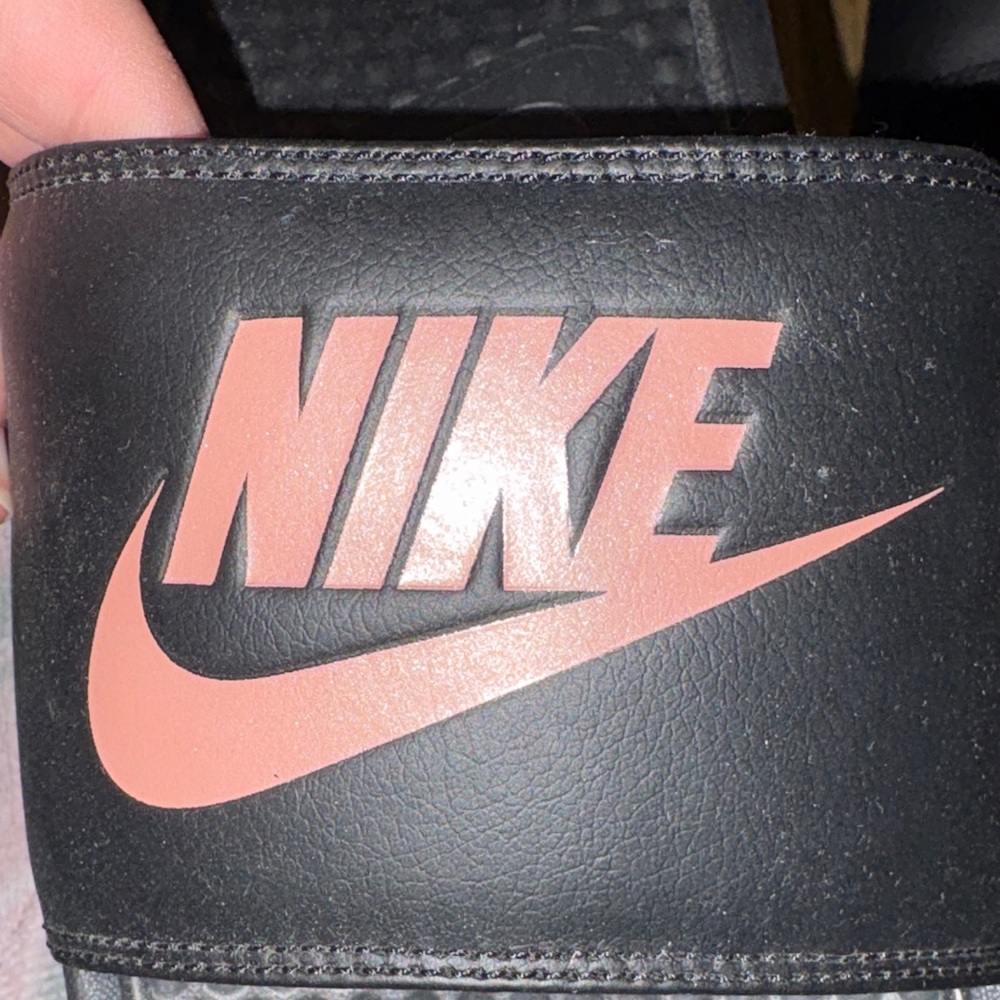 Nike Black Slides with Rose Gold Logo - Picture 2 of 3